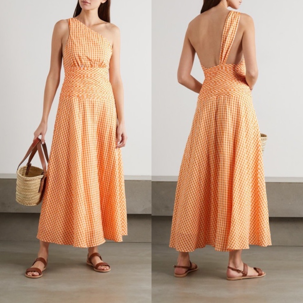 Peony Swimwear Mandarin One Shoulder Gingham Midi Dress